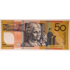 AUSTRALIA 1999 . FIFTY 50 DOLLARS BANKNOTE . EVANS/MacFARLANE . LAST PREFIX PE99